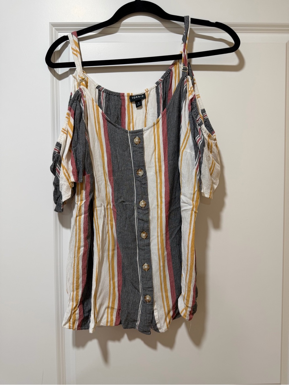Torrid Striped Cold-Shoulder Button-Front Top in Multi 3